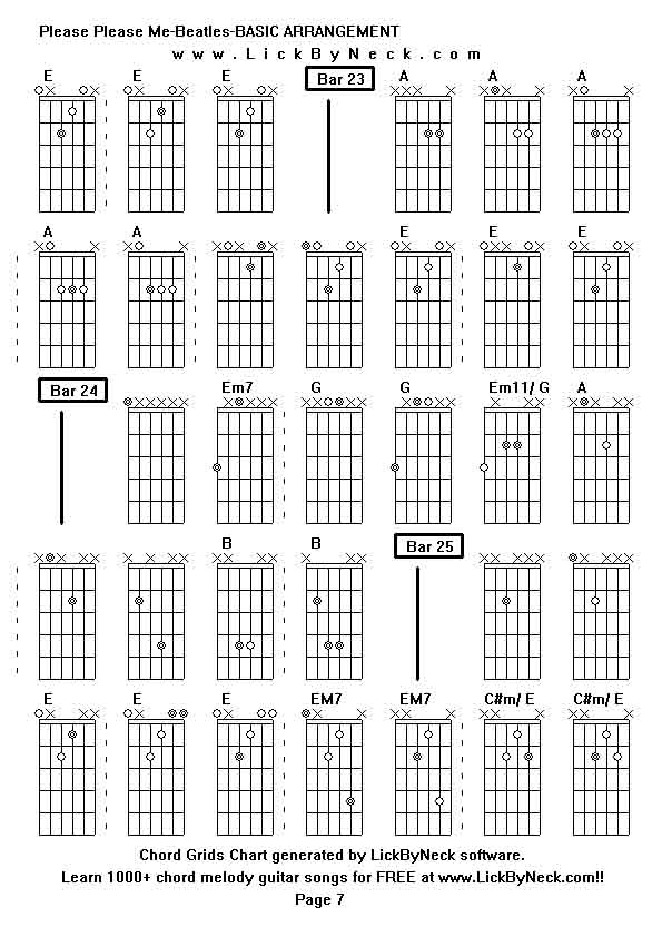 Chord Grids Chart of chord melody fingerstyle guitar song-Please Please Me-Beatles-BASIC ARRANGEMENT,generated by LickByNeck software.